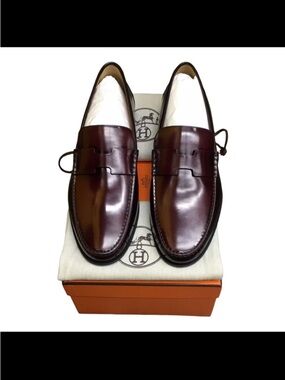 NWB Hermes Duke Loafer Mns Sz 43 Burgundy Calf Skin Leather Slip Dress Shoe